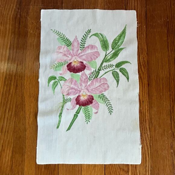 Vintage Hand Painted floral Pink Iris Artwork on Cotton - Picture 9 of 9